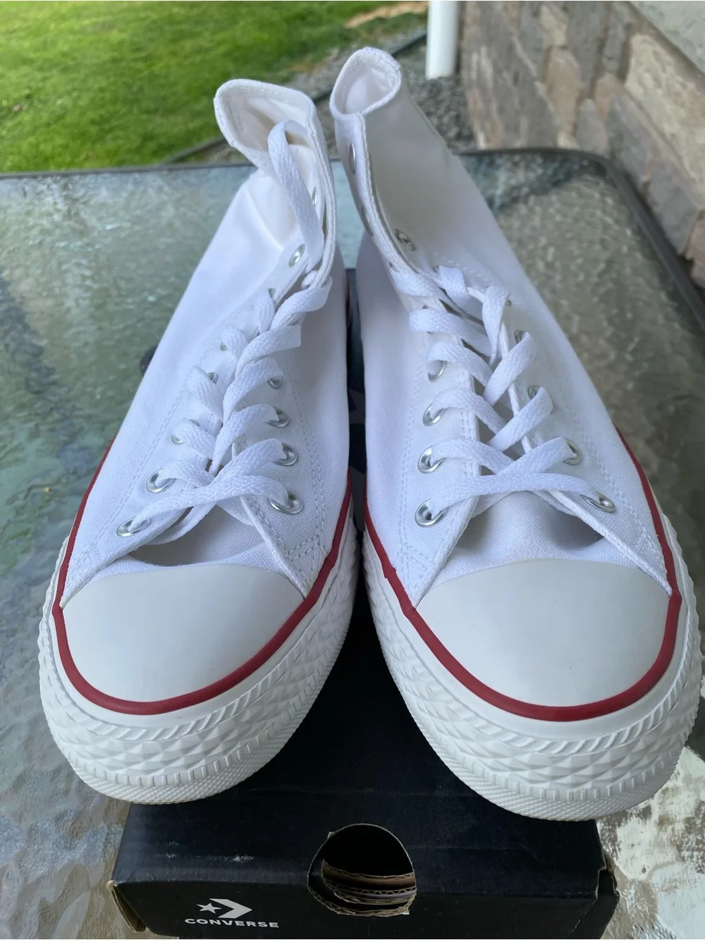 Converse Chuck Taylor All Star High Top Sneakers - White with Red & Blue - Picture 3 of 5